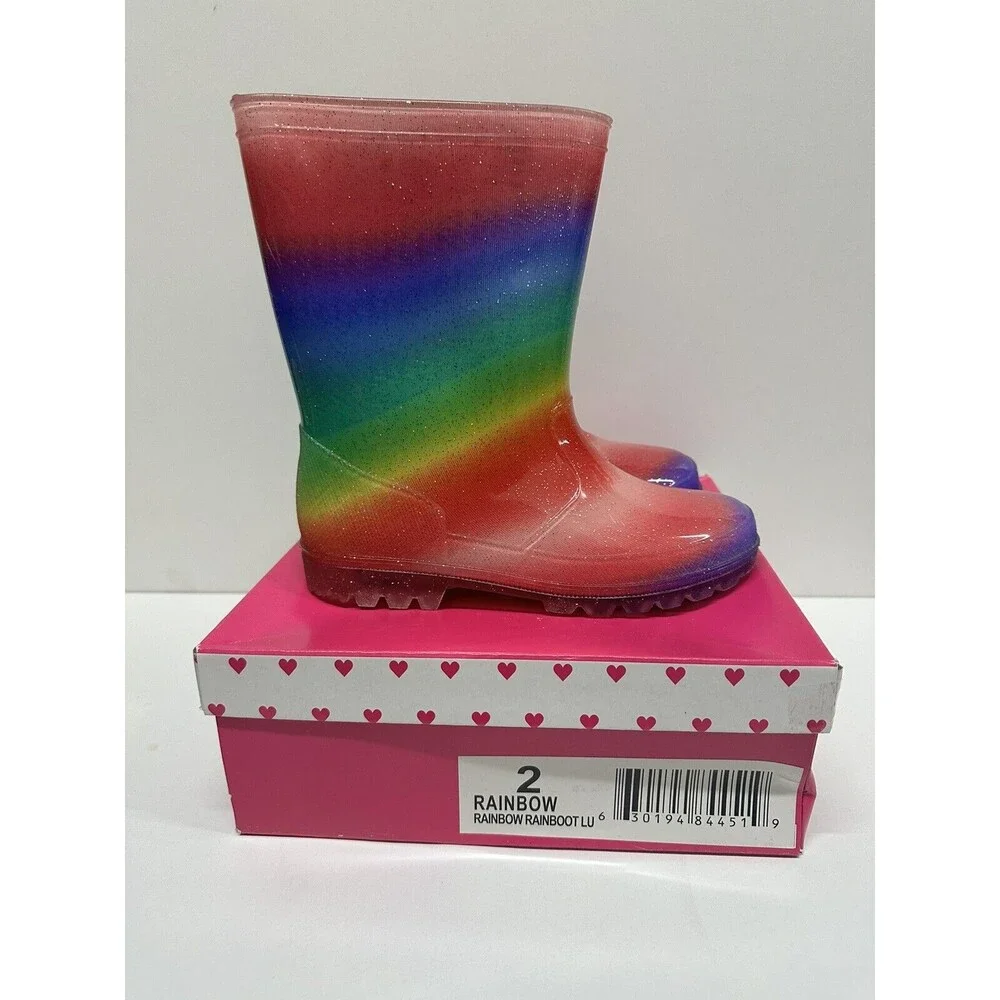 Olive & Edie rainbow rainboot LU Youth Size 2 Waterproof (PVC)